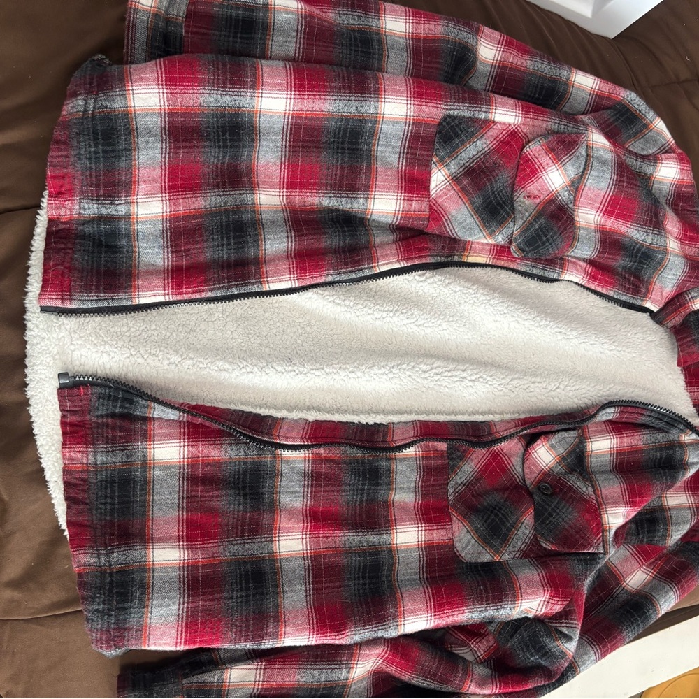 Red and Black Plaid Sherpa Jacket